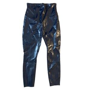 Spanx Woman Faux Leather Leggings XL Blue Navy High Rise Ankle Pants Shapewear